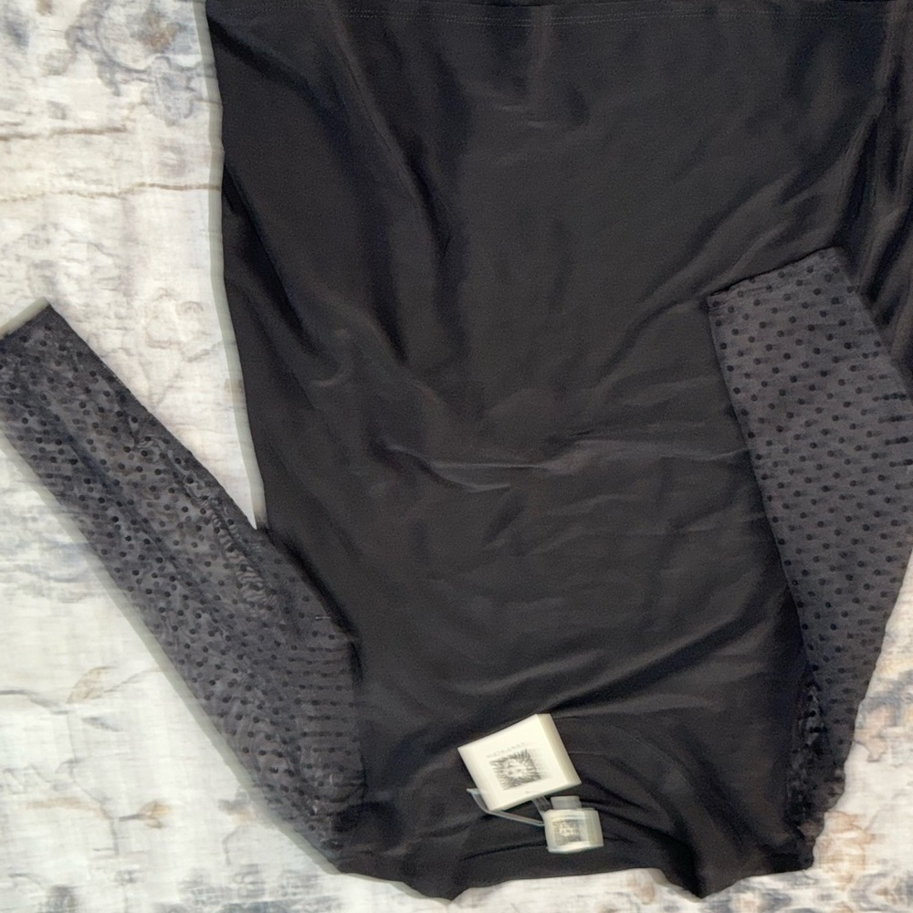 NWT Anne Klein Black Long Sleeve Top with Sheer Polka Dot Sleeves - Picture 2 of 6